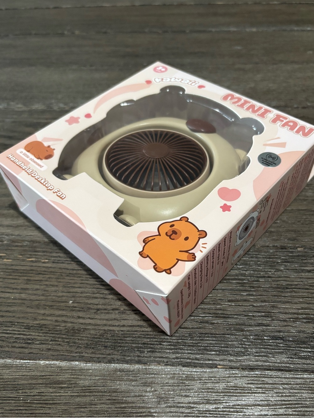 Kawaii Capybara Dessert Mini Handheld Fan Rechargeable USB 3 Speed - Picture 5 of 6